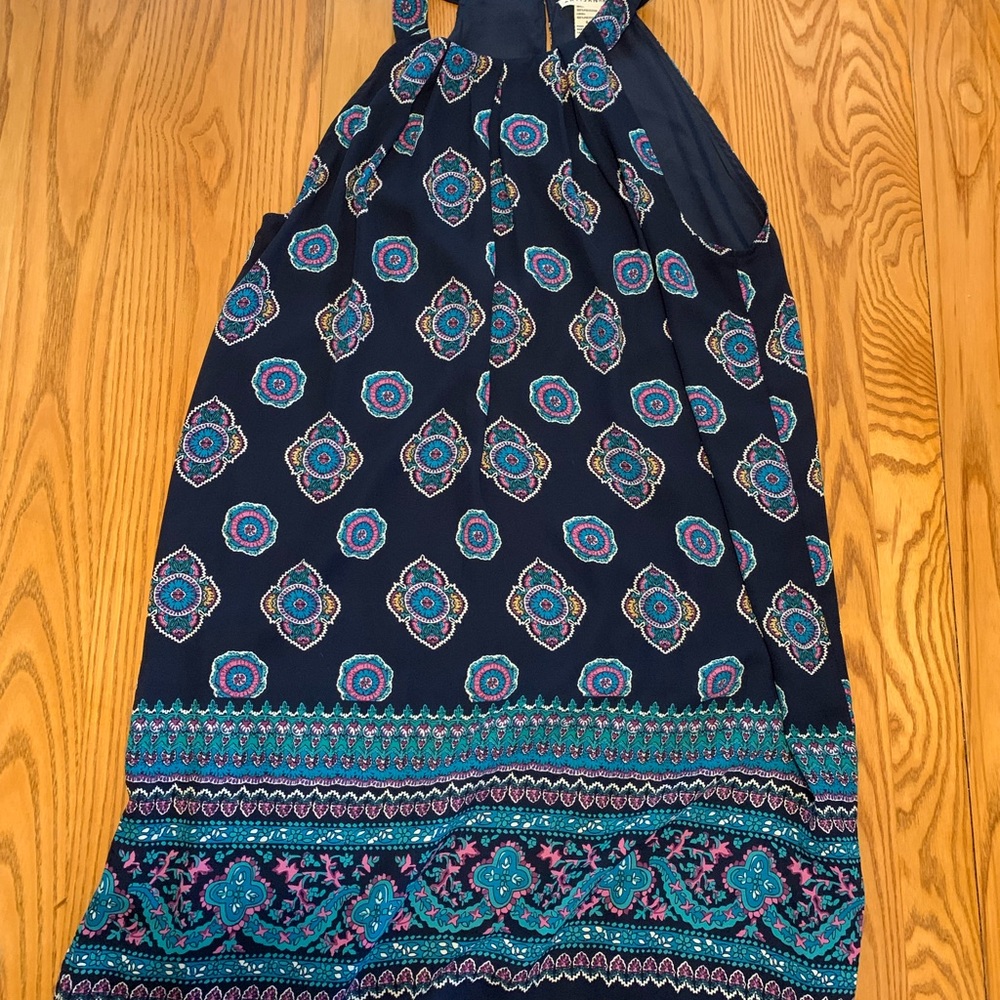Navy blue patterned sundress, sleeveless